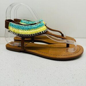 Circus by Sam Edelman Flip Flop Bailey Sandal T Strap Beaded Embroidered Sz 6 M